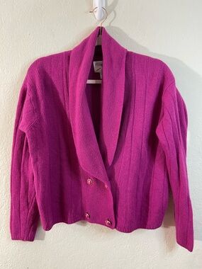 SML Sport Magenta LambsWool-Angora Blend Sweater Cardigan Women Size M Vintage